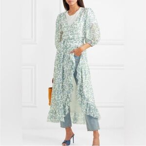 Ganni Blue and Green Floral Midi Dress